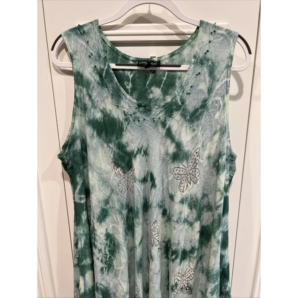 Greater Good Tank Midi Dress One Size Plus Green‎ Asymmetric Fairy Butterfly